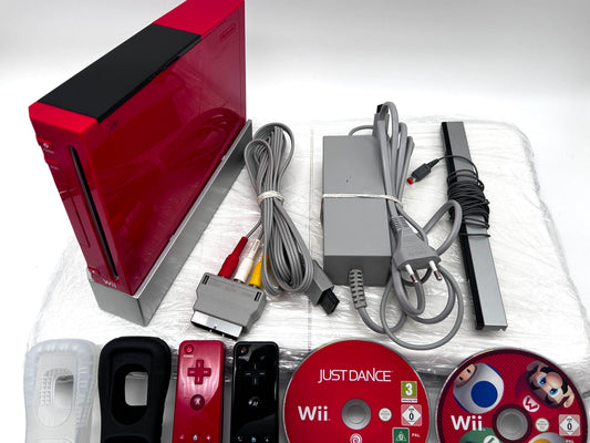 Nintendo Wii RVL-001 Žaidimų Konsolės Raudonas Rinkinys Dviems