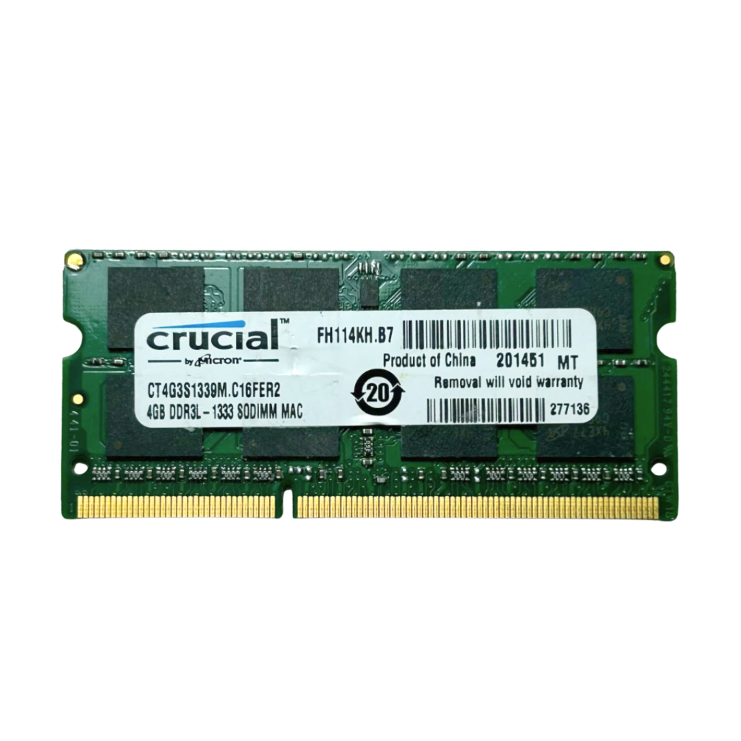(Naudota) Crucial 4GB 2Rx8 DDR3L-10600 SODIMM MAC CT4G3S1339M.C16FER2 Operatyvioji Atmintis