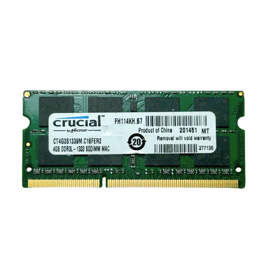 (Naudota) Crucial 4GB 2Rx8 DDR3L-10600 SODIMM MAC CT4G3S1339M.C16FER2 Operatyvioji Atmintis