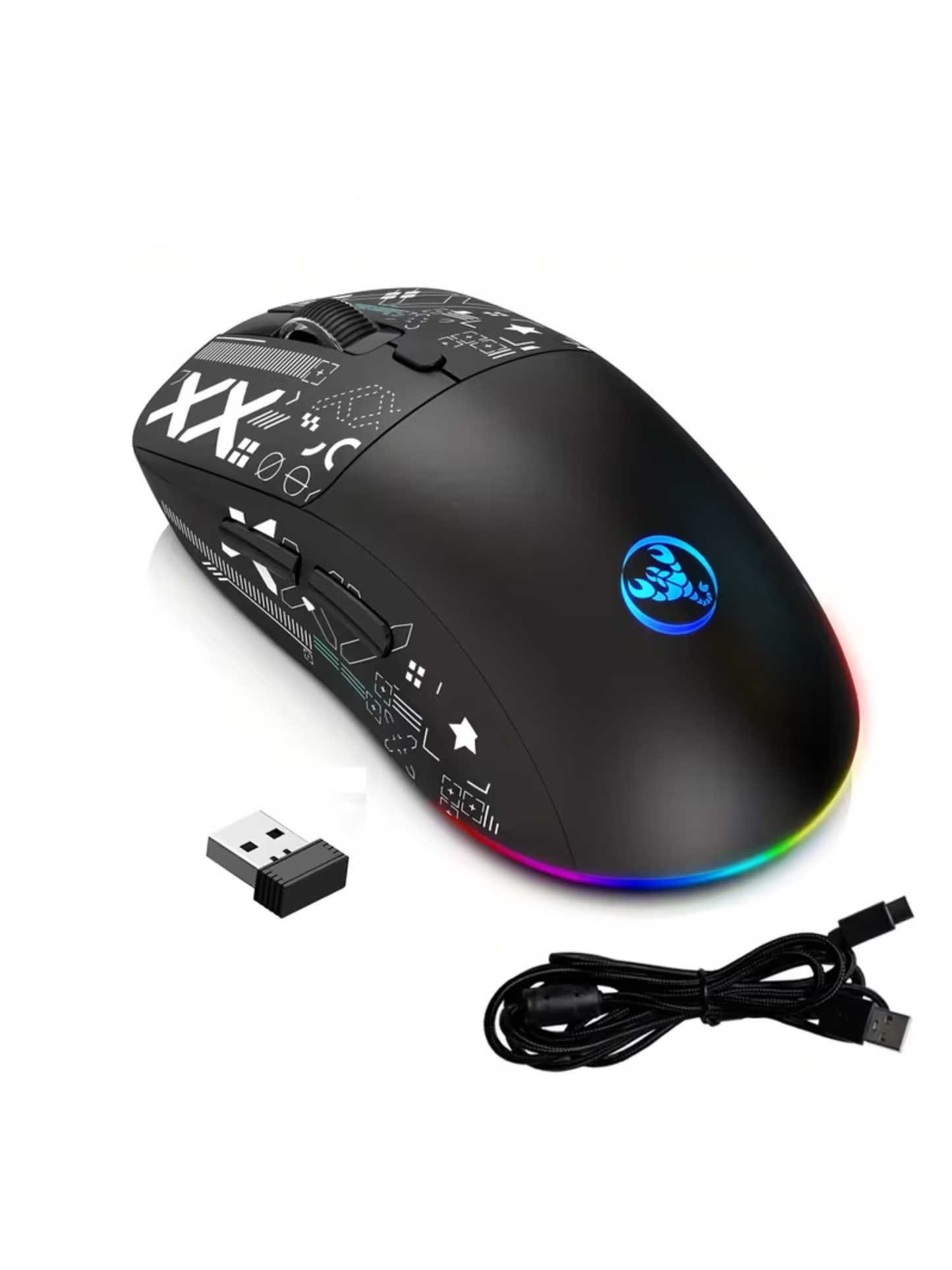HXSJ RGB Lighting Belaidė Žaidimų Pelė Juoda (Tri-Mode)