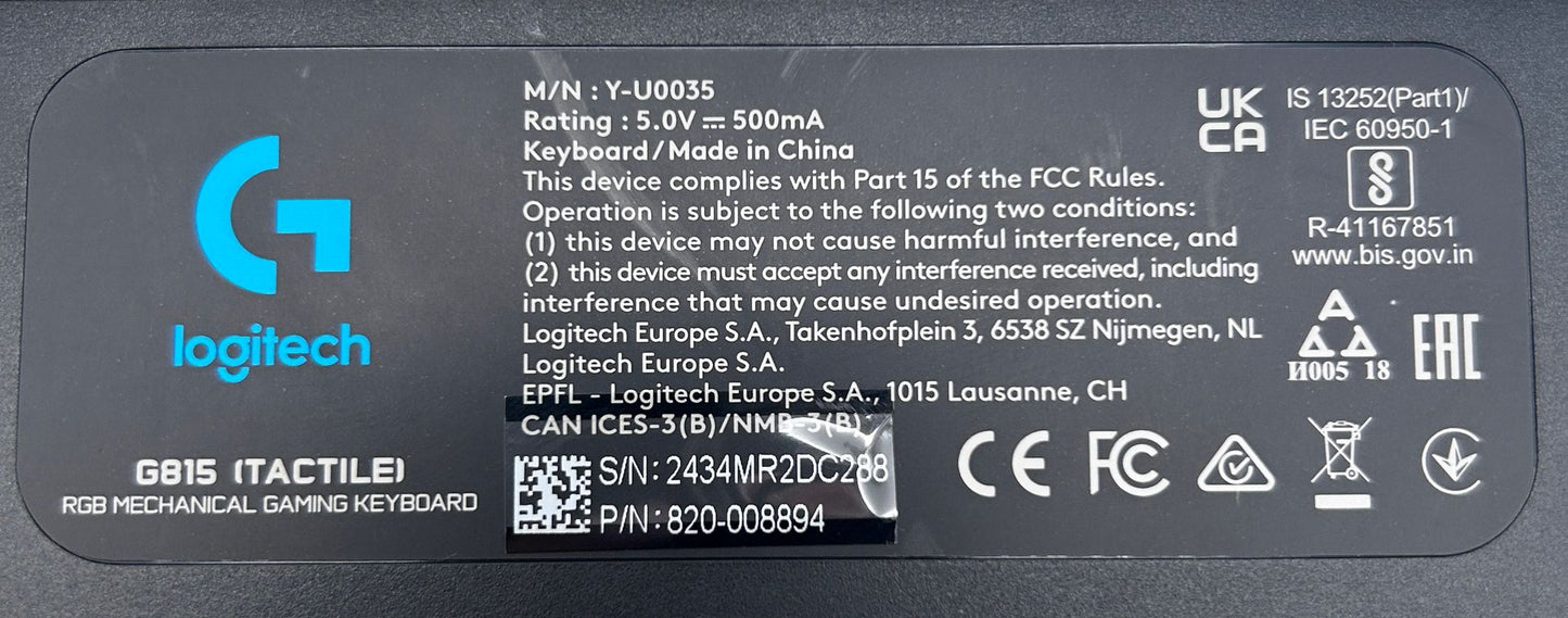 Logitech G815 (Tactile) RGB Mechaninė Gaming USB Žaidimų Klaviatūra
