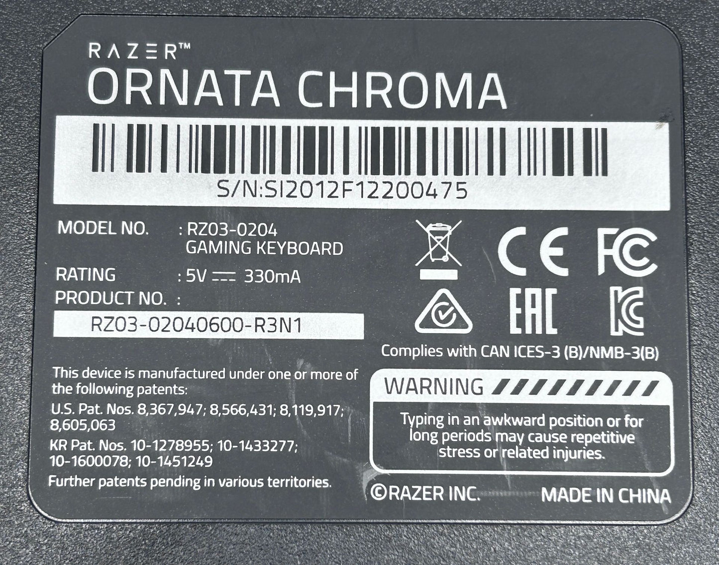 RAZER Ornata Chroma Gaming Laidinė Žaidimų Klaviatūra