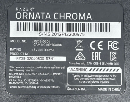 RAZER Ornata Chroma Gaming Laidinė Žaidimų Klaviatūra