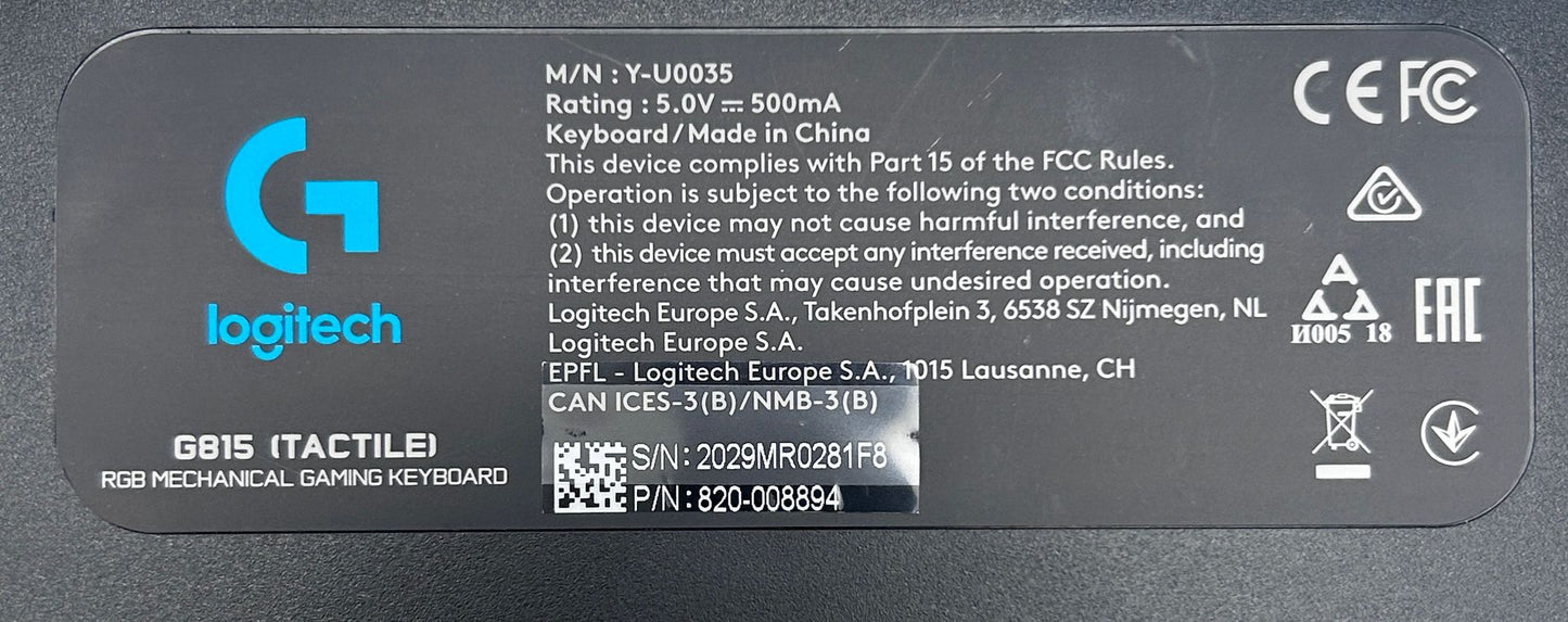 Logitech G815 (Tactile) RGB Mechaninė Gaming USB Žaidimų Klaviatūra