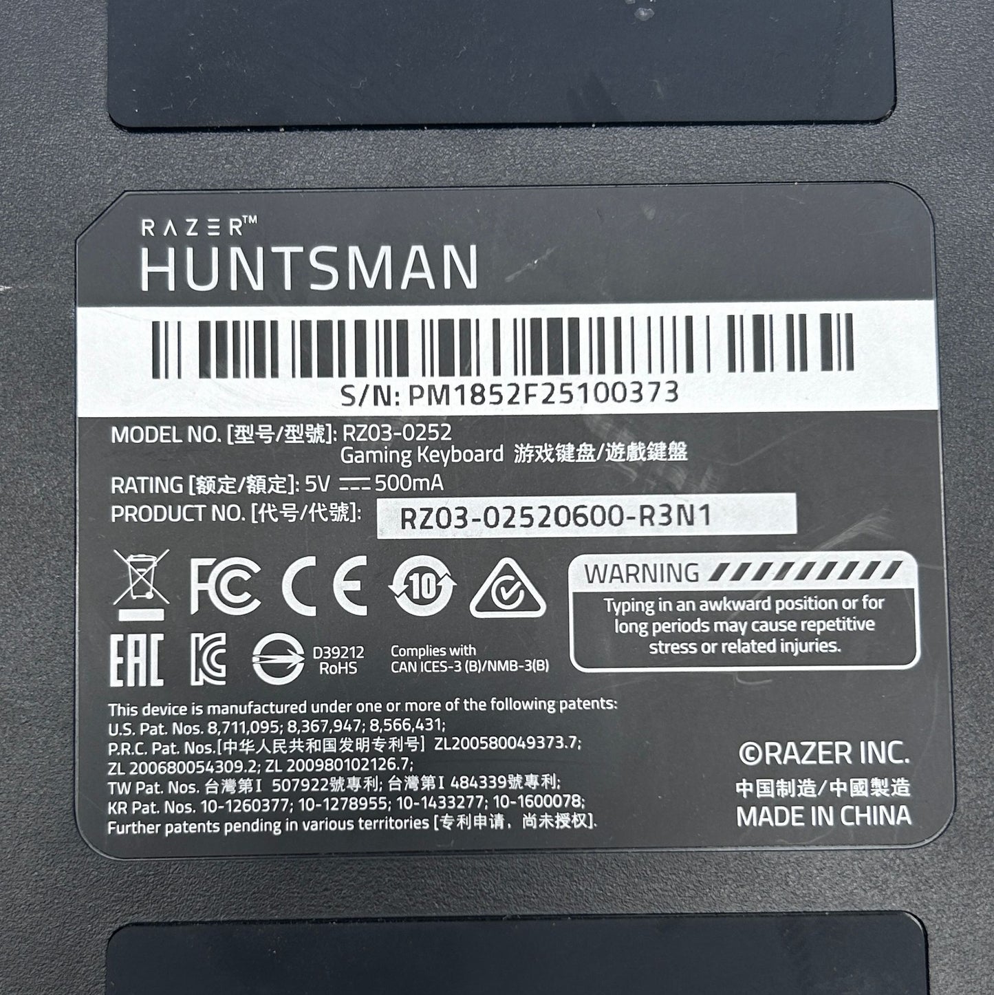 Razer HUNTSMAN RZ03-0252 Mechaninė Gaming Žaidimų Klaviatūra