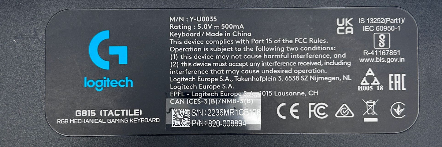 Logitech G815 (Tactile) RGB Mechaninė Gaming USB Žaidimų Klaviatūra