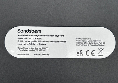 Sandstrom Multi-device Rechargeable Bluetooth Belaidė Darbo / Ofiso Klaviatūra
