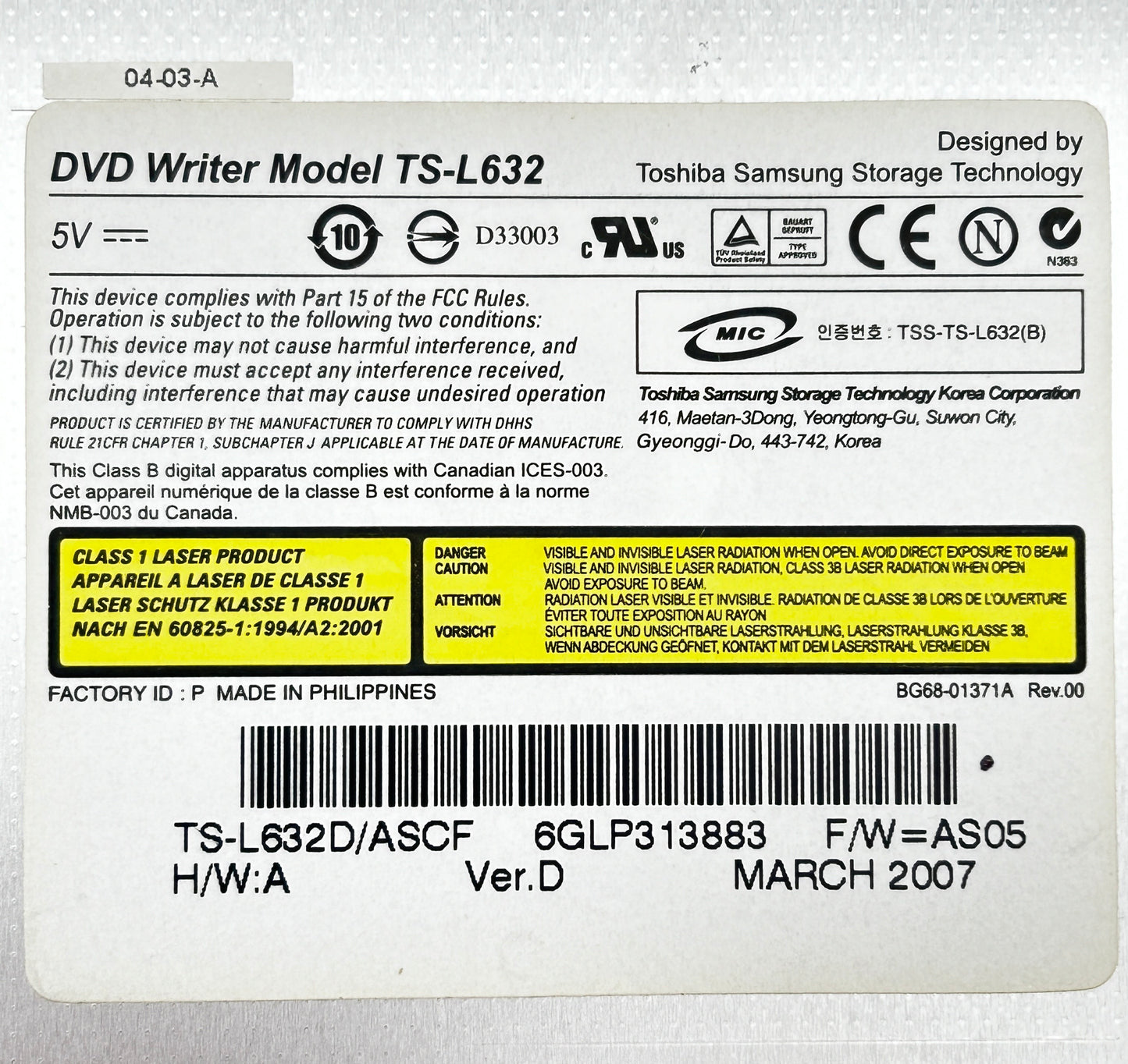 Toshiba Samsung Laptop DVD+RW Optical Drive Rewritable Optinis Įrenginys TS-L632