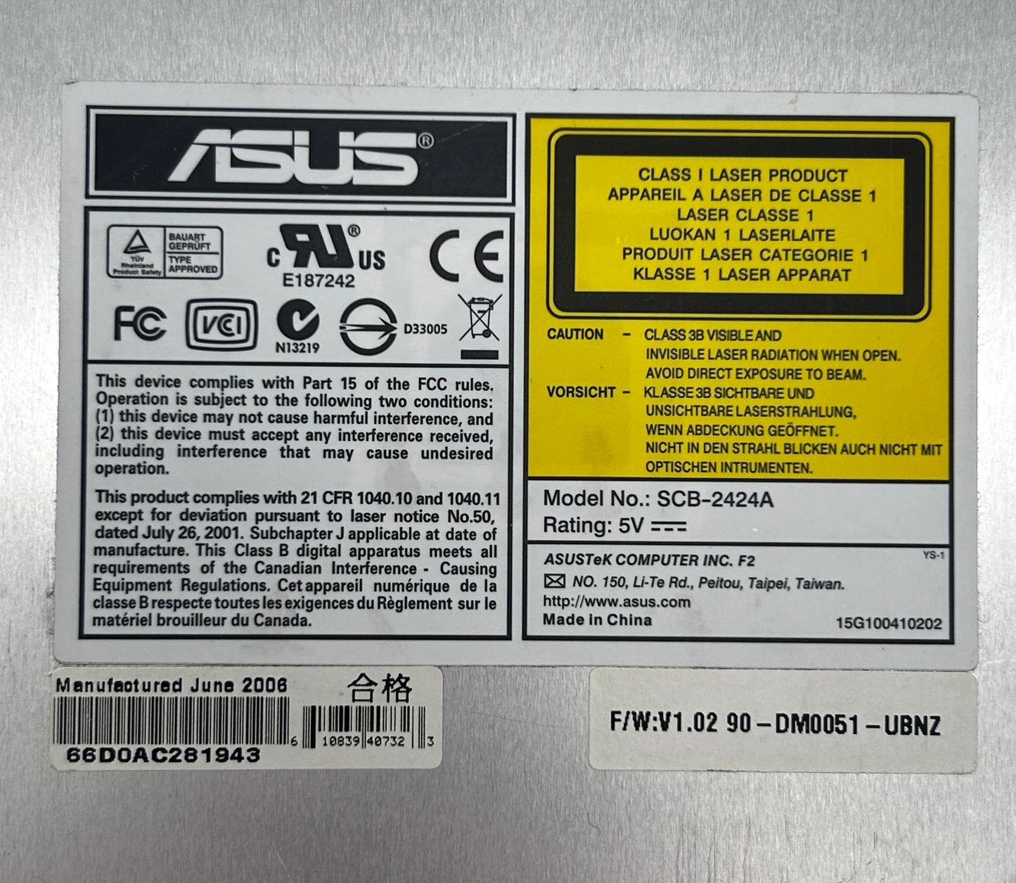 ASUS A9RP DVD-ROM CD-RW Rewritable Optical Drive Optinis Įrenginys SCB-2424A