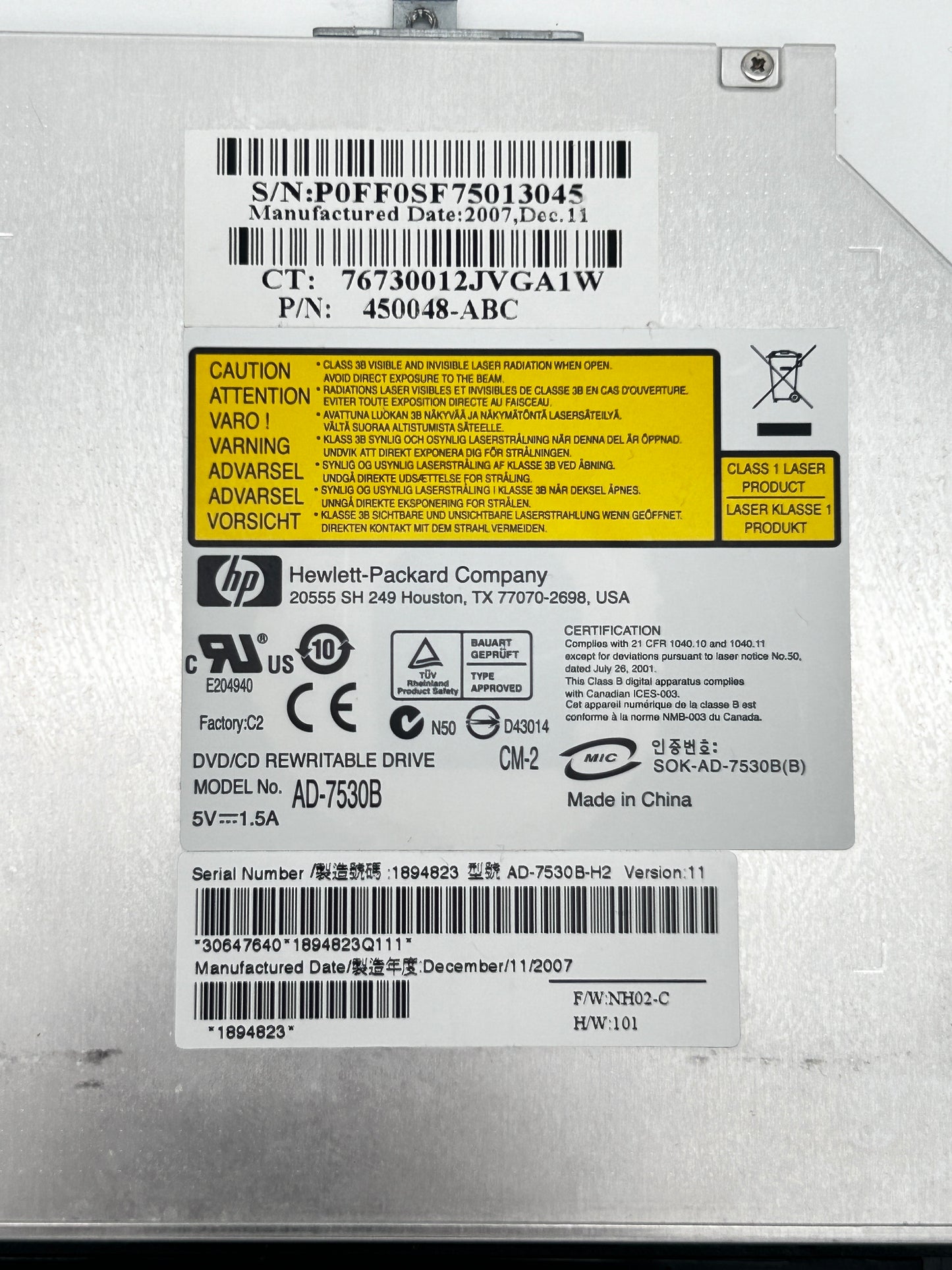 HP Compaq Precario C700 DVD+RW Optical Drive Optinis Įrenginys 450048-ABC AD-7530B