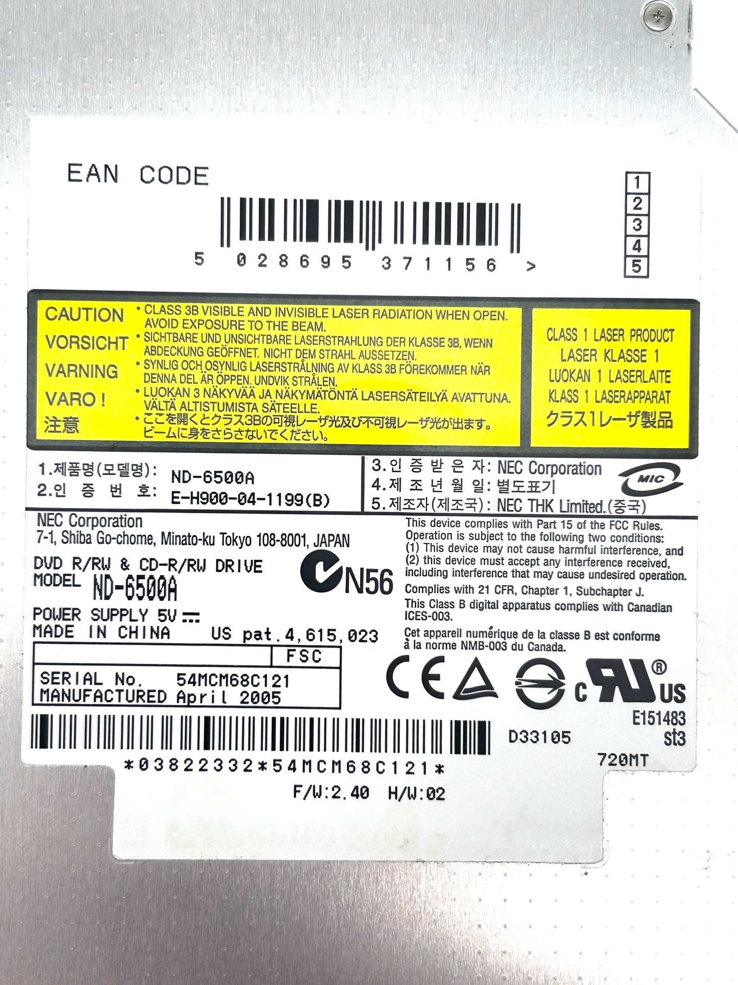 Fujitsu Amilo M1425 DVD CD-RW Rewritable Optical Drive Optinis Įrenginys ND-6500A
