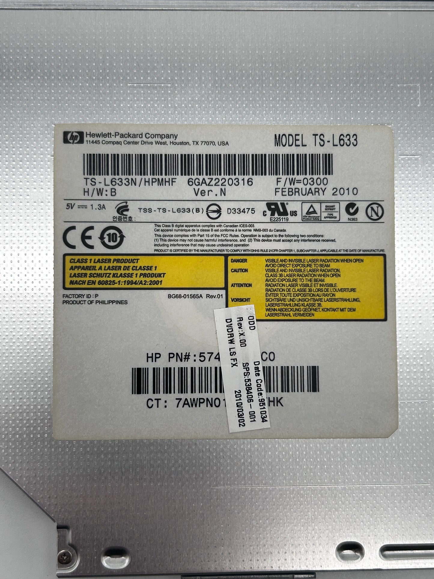 HP Compaq 610 615 DVD+RW Optical Drive Diskas TS-L633 538406-001