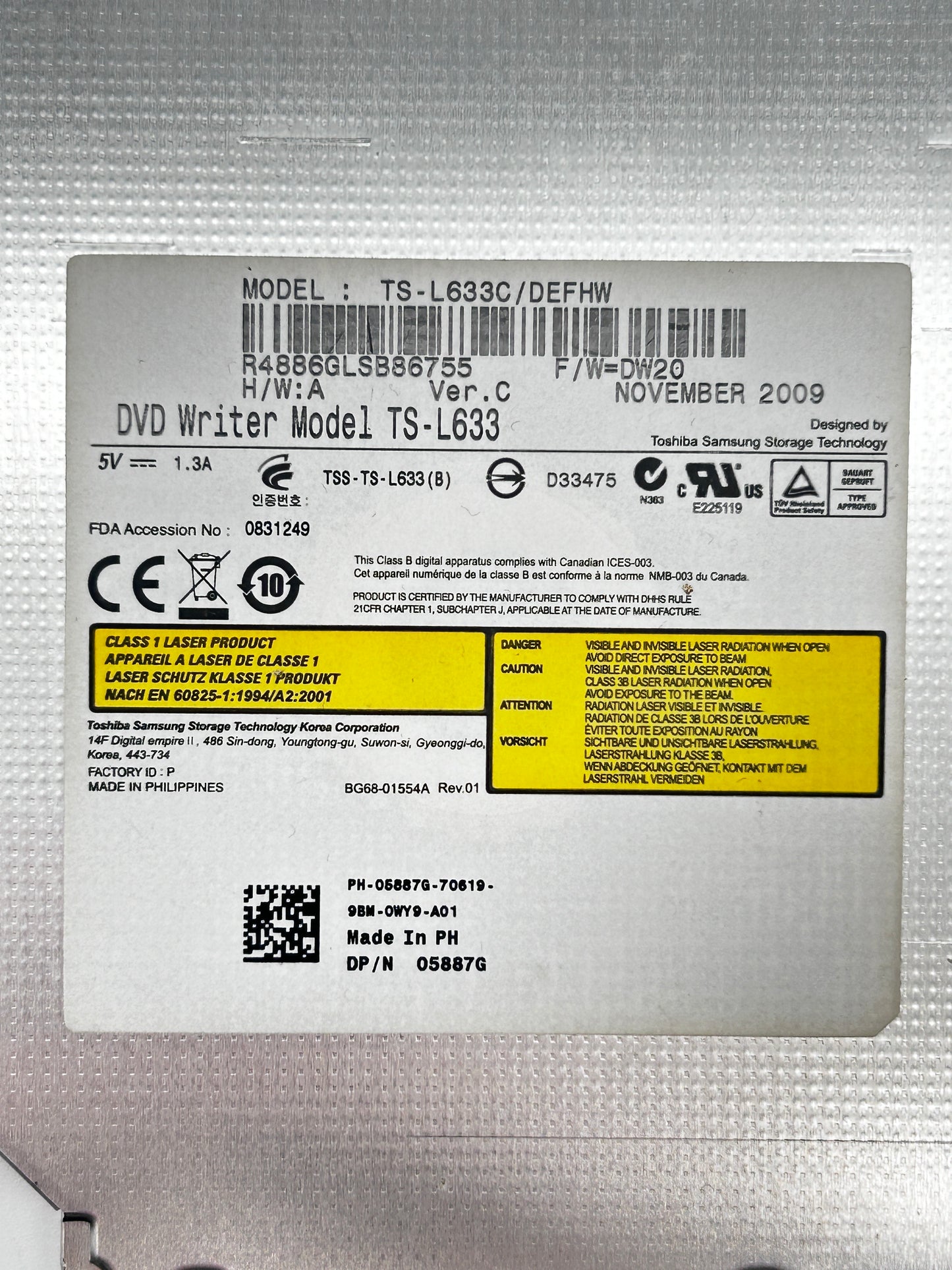 Dell Inspiron 1750 DVD Writer Optical Drive Optinis Įrenginys TS-L633 05887G