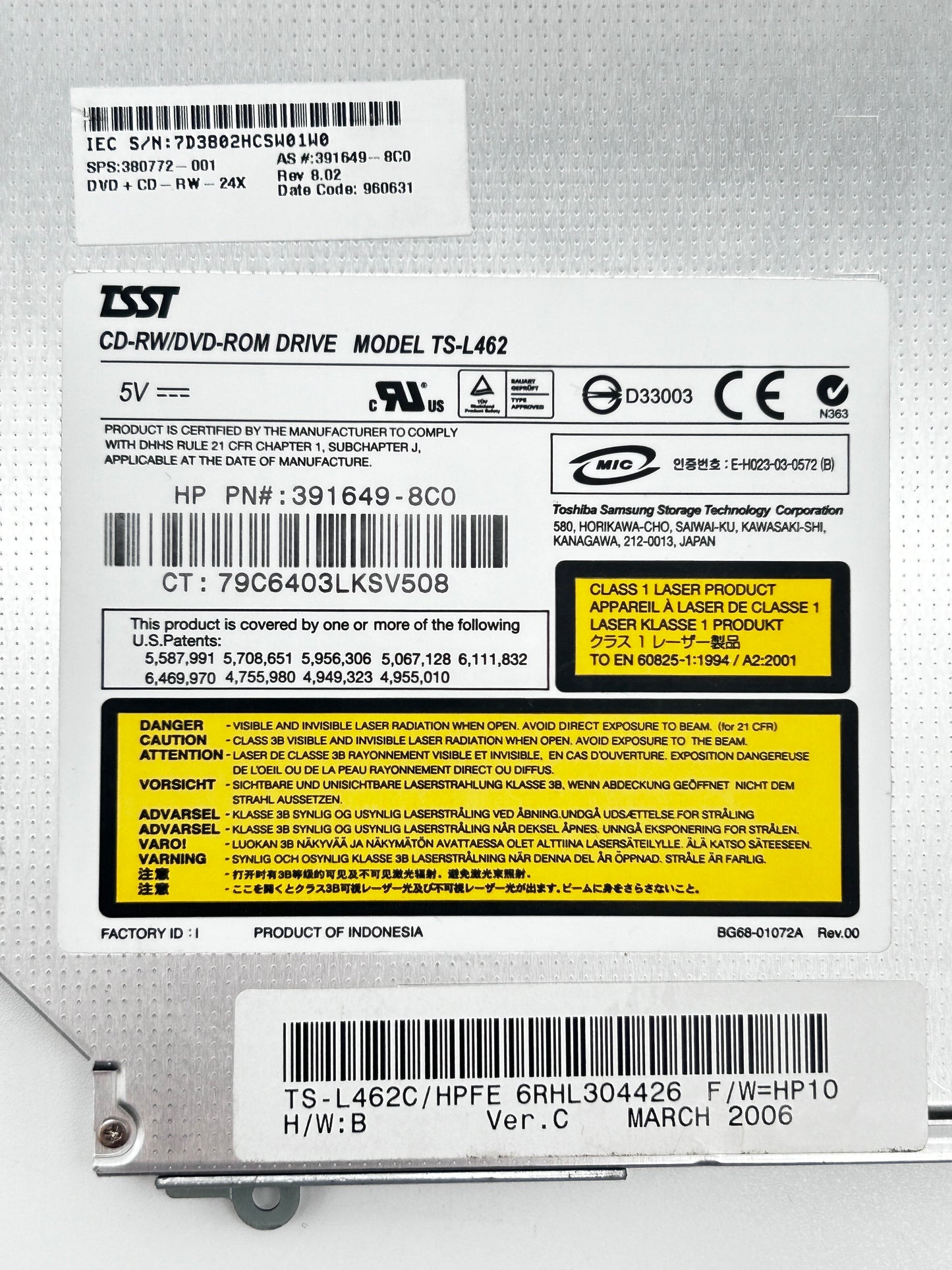 HP Compaq nx6110 DVD-ROM CD-RW Optical Drive TS-L462 380772-001