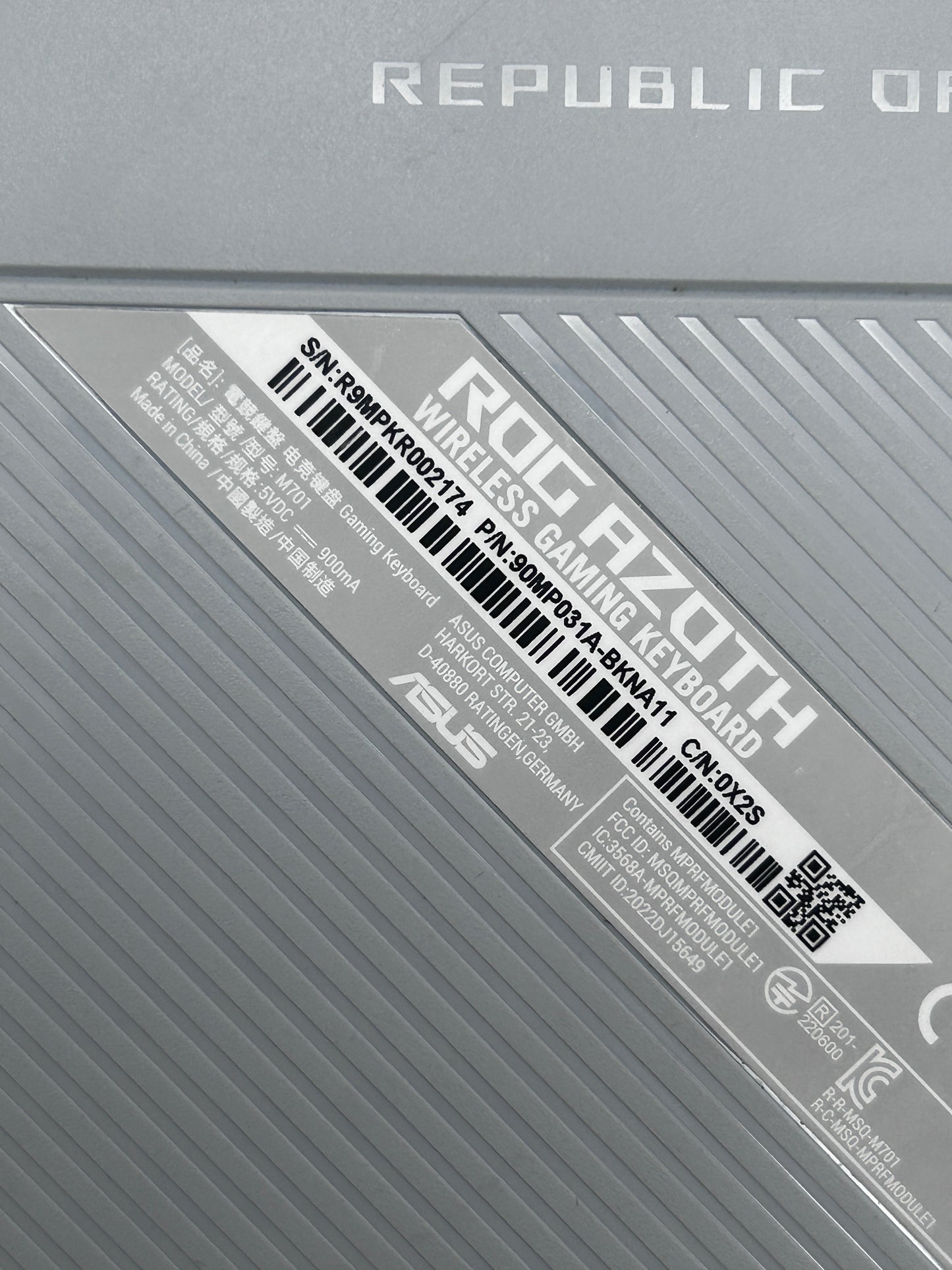 ROG AZOTH Wireless Republic Of Gamers M701 Gaming Mechaninė Žaidimų Klaviatūra