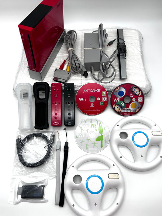 Nintendo Wii RVL-001 Žaidimų Konsolės Raudonas Rinkinys Dviems