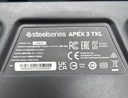 SteelSeries APEX 3 TKL Membraninė Gaming Žaidimų Klaviatūra