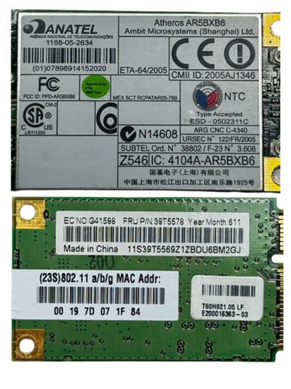 Lenovo ThinkPad R60 T60 Atheros AR5BXB6 WiFi Wireless Tinklo Plokštė 39T5578